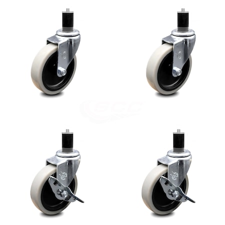 Service Caster 4 Inch Thermoplastic Wheel 1-5/8 Inch Expanding Stem Caster Set with 2 Brakes SCC-EX05S410-TPRS-158-2-SLB-2